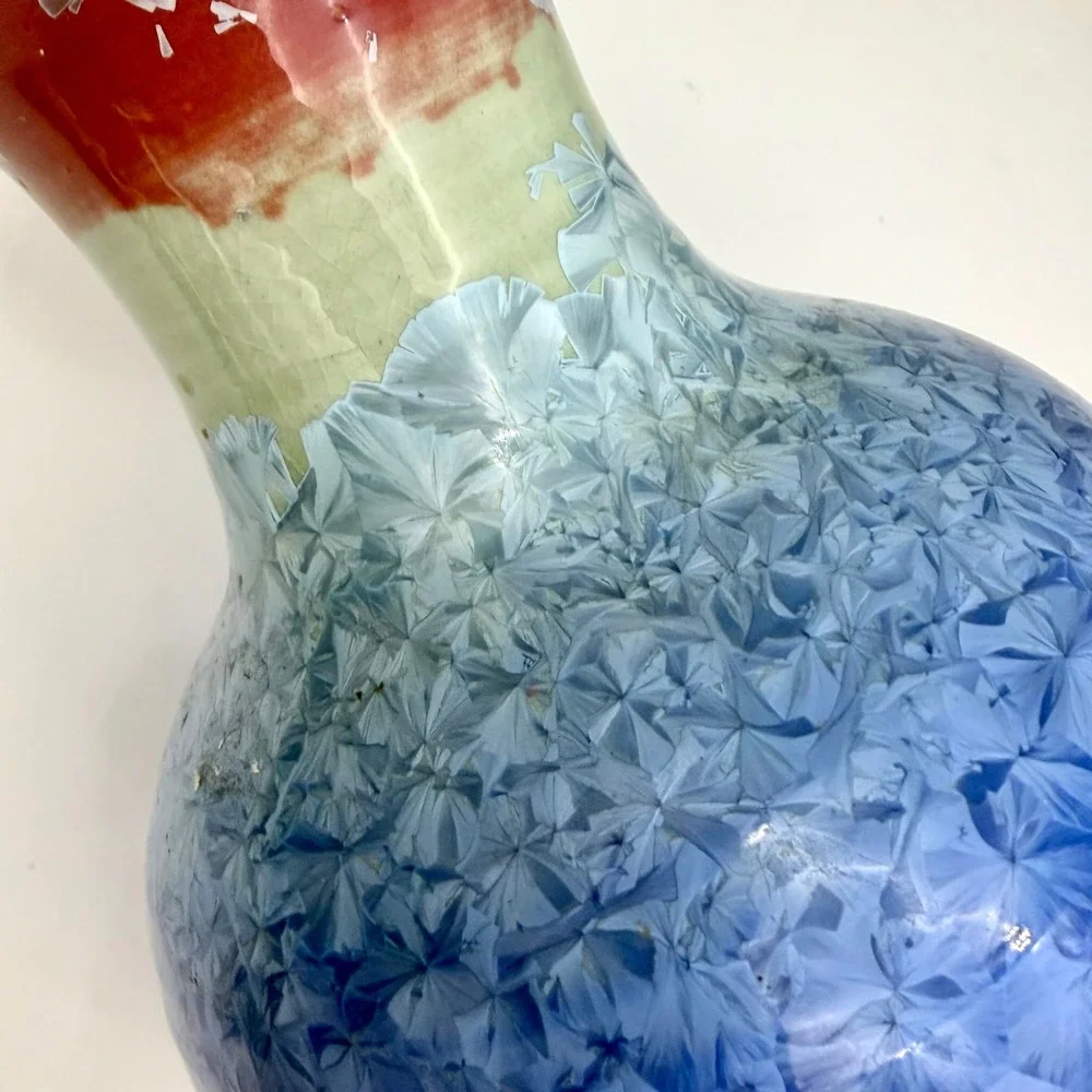 Jingdezhen Home Vase 12in Ceramic Crystalline Glaze Blue Red Flared